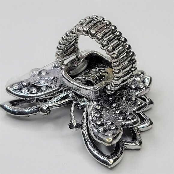 VINTAGE Black Rhinestones Large Butterfly Stretch Ring - Picture 10 of 12